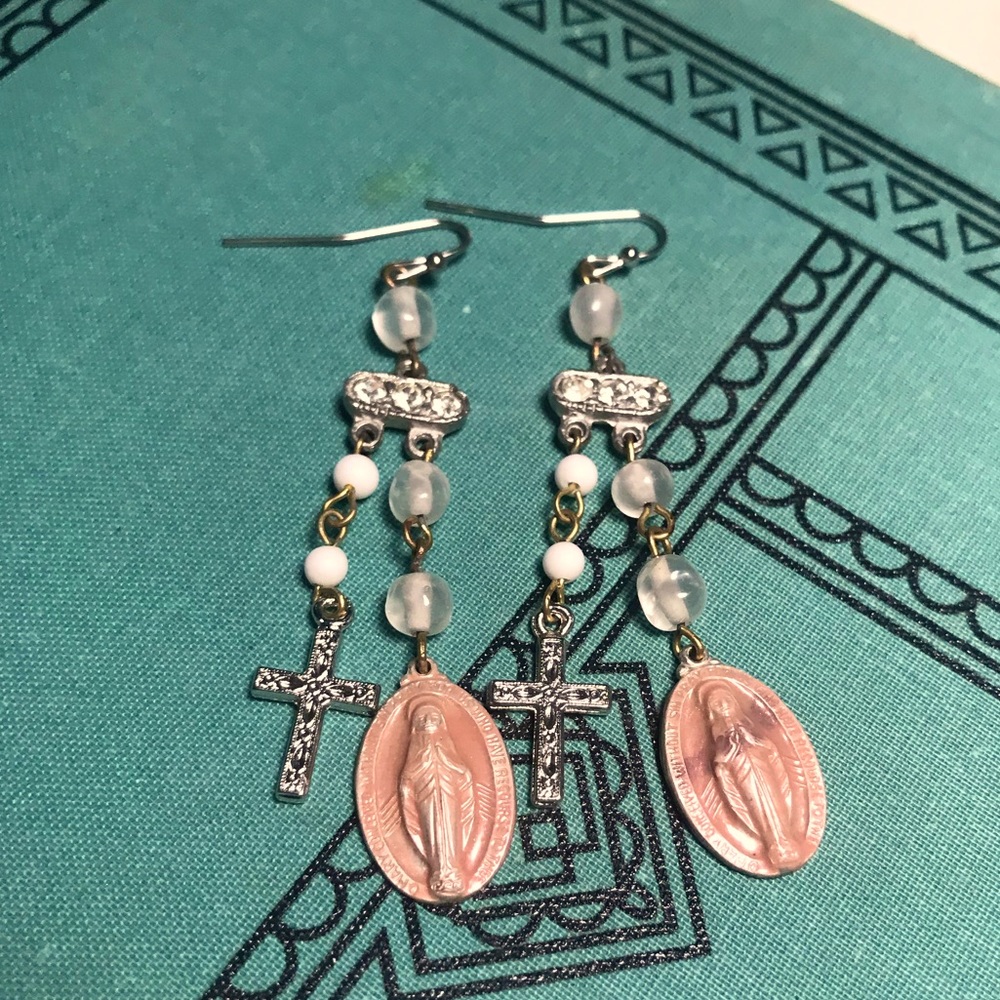 Vintage Assemblage Religious Medal Earrings